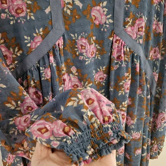 Matilda Jane Floral Flutter Twirl Dress L Women Balloon Sleeve Swiss Dot Midi Bl - Picture 3 of 11